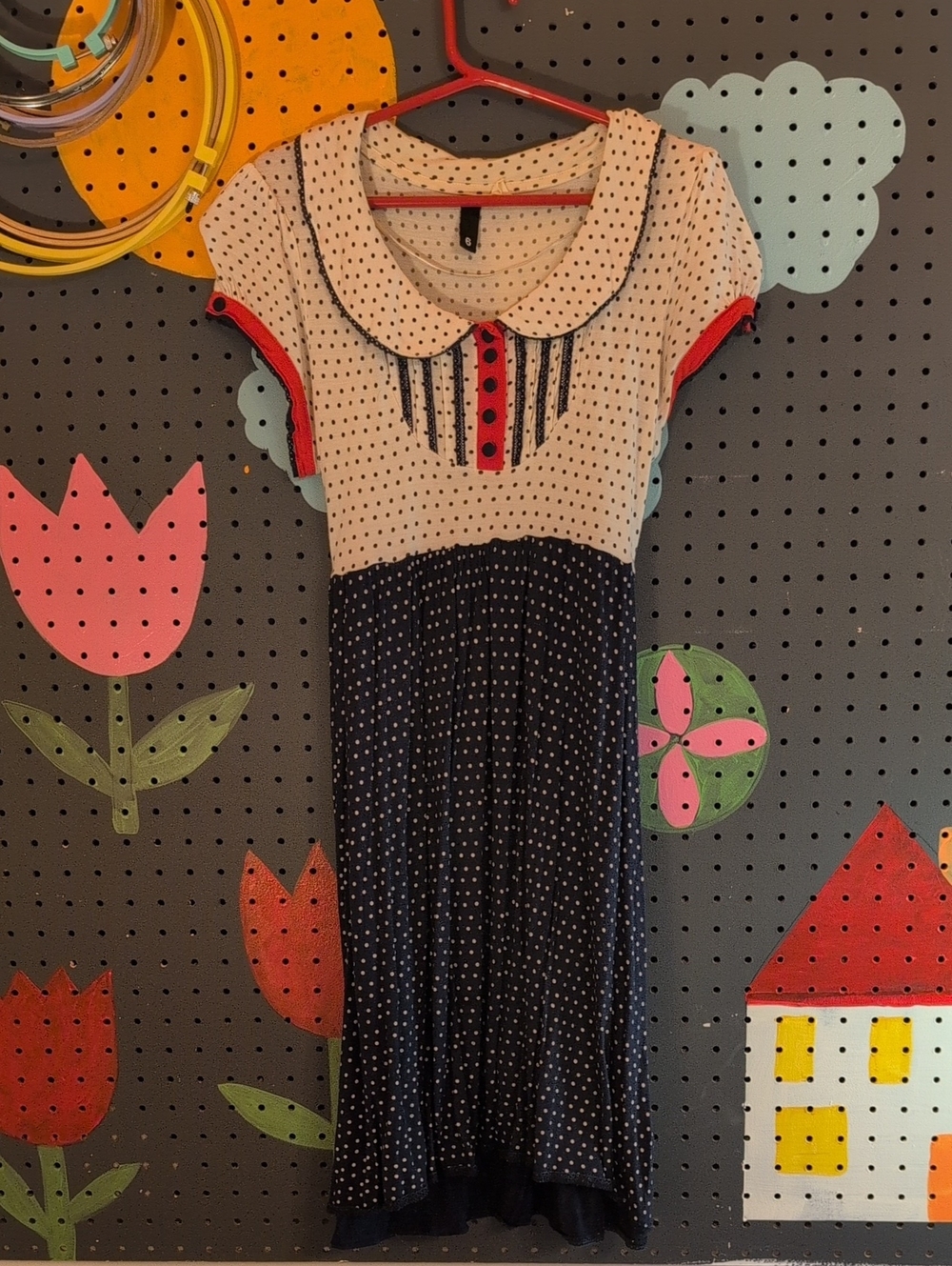 Forever 21 Size 6 Polka Dot Two-Tone Midi Dress with Peter Pan Collar